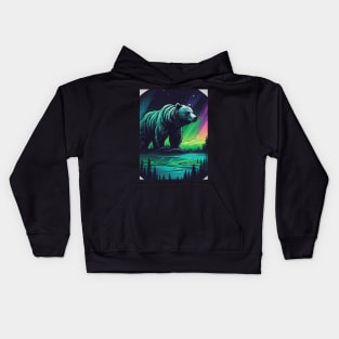 Brown Bear with Forest and Borealis, Colorful, Beautiful Kids Hoodie